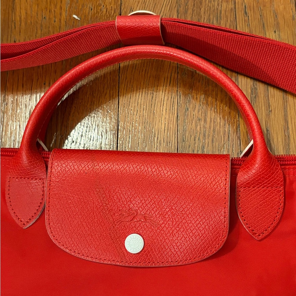 LONGCHAMP Horse Logo Nylon Large Tote Bag Women Red - Picture 3 of 8
